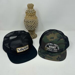 Vans Black and Camouflage Trucker Hat Set/Bundle (2 Hats!)